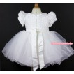 White Rosettes Wedding Party Dress PD026 
